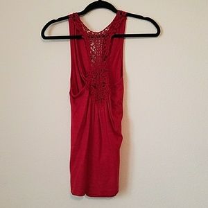 Red racerback top with crochet design